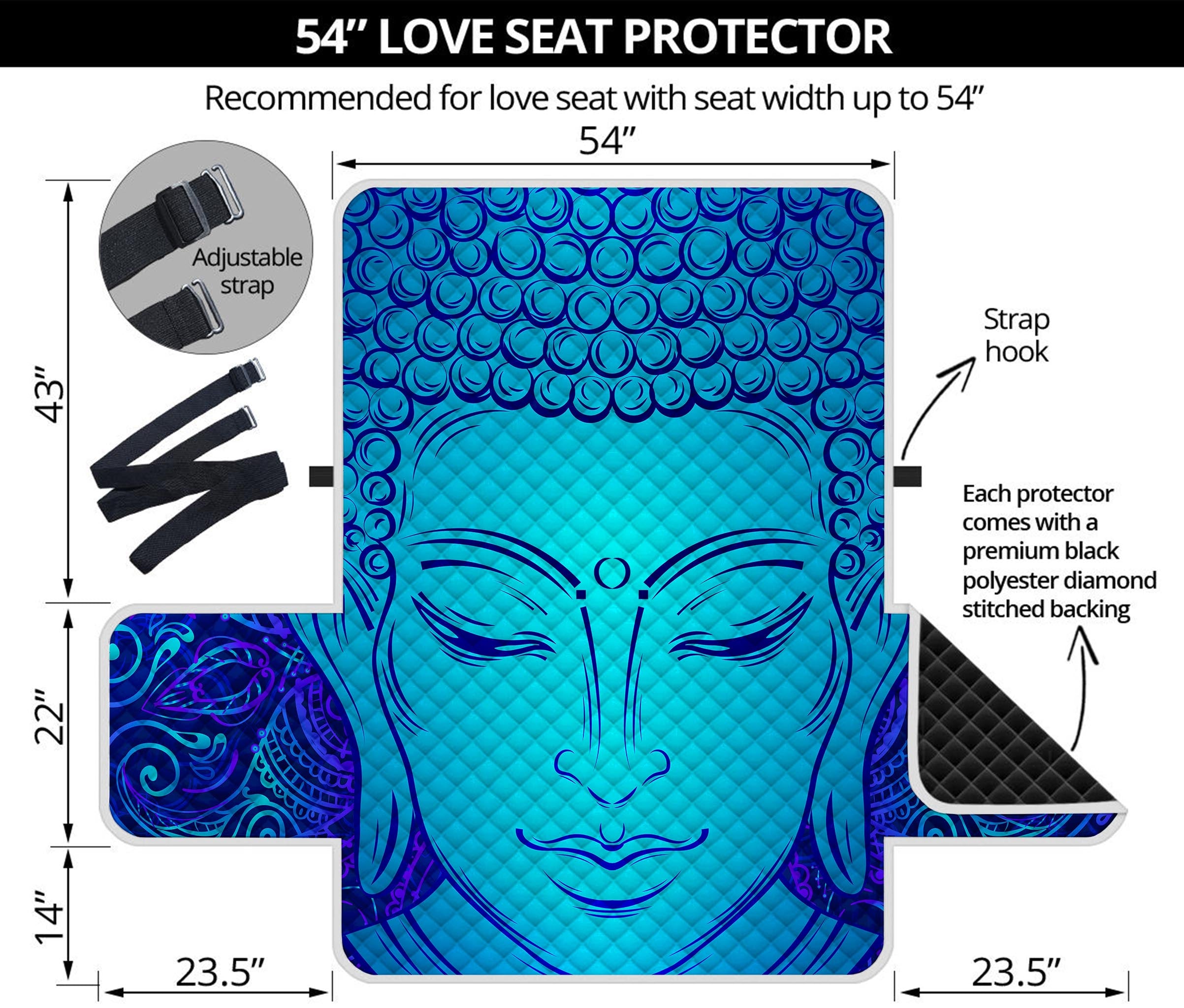 Blue Buddha Print Loveseat Protector