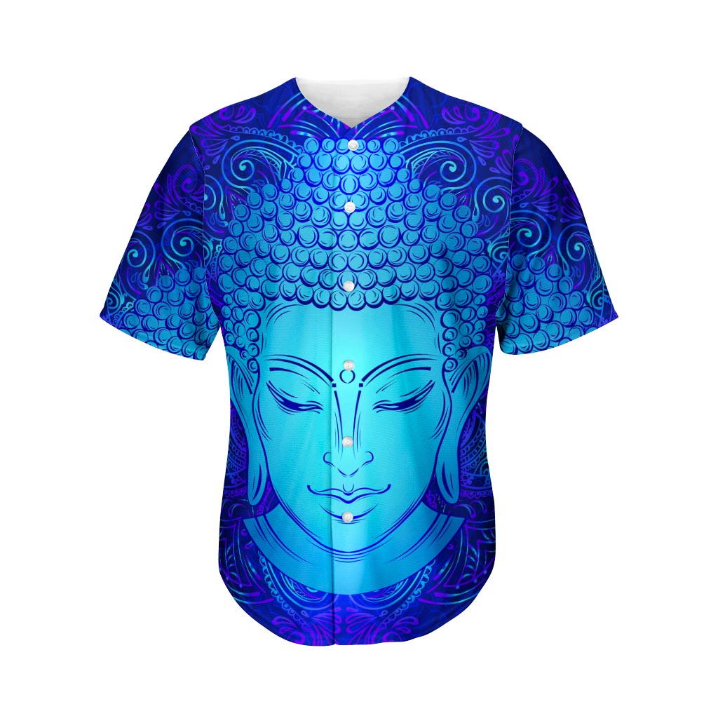 Blue Buddha Print Men's Baseball Jersey