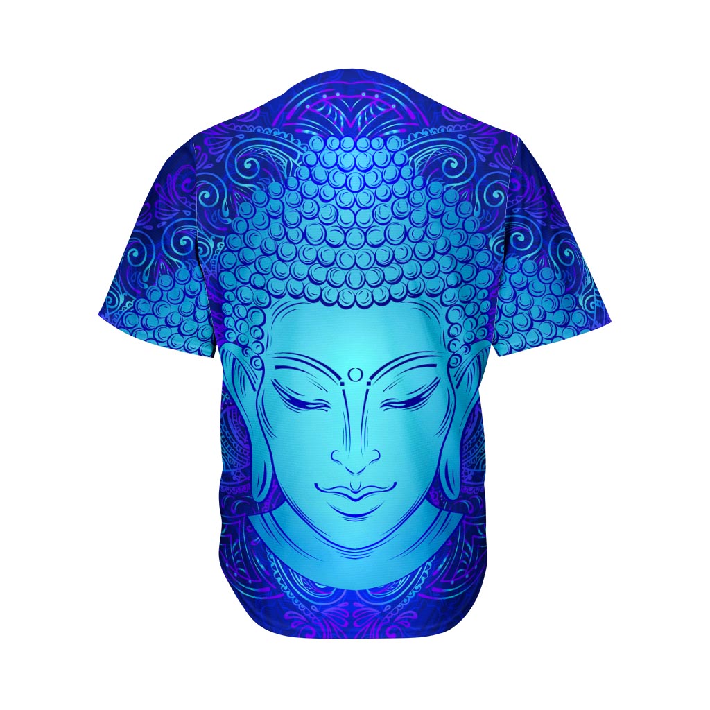 Blue Buddha Print Men's Baseball Jersey