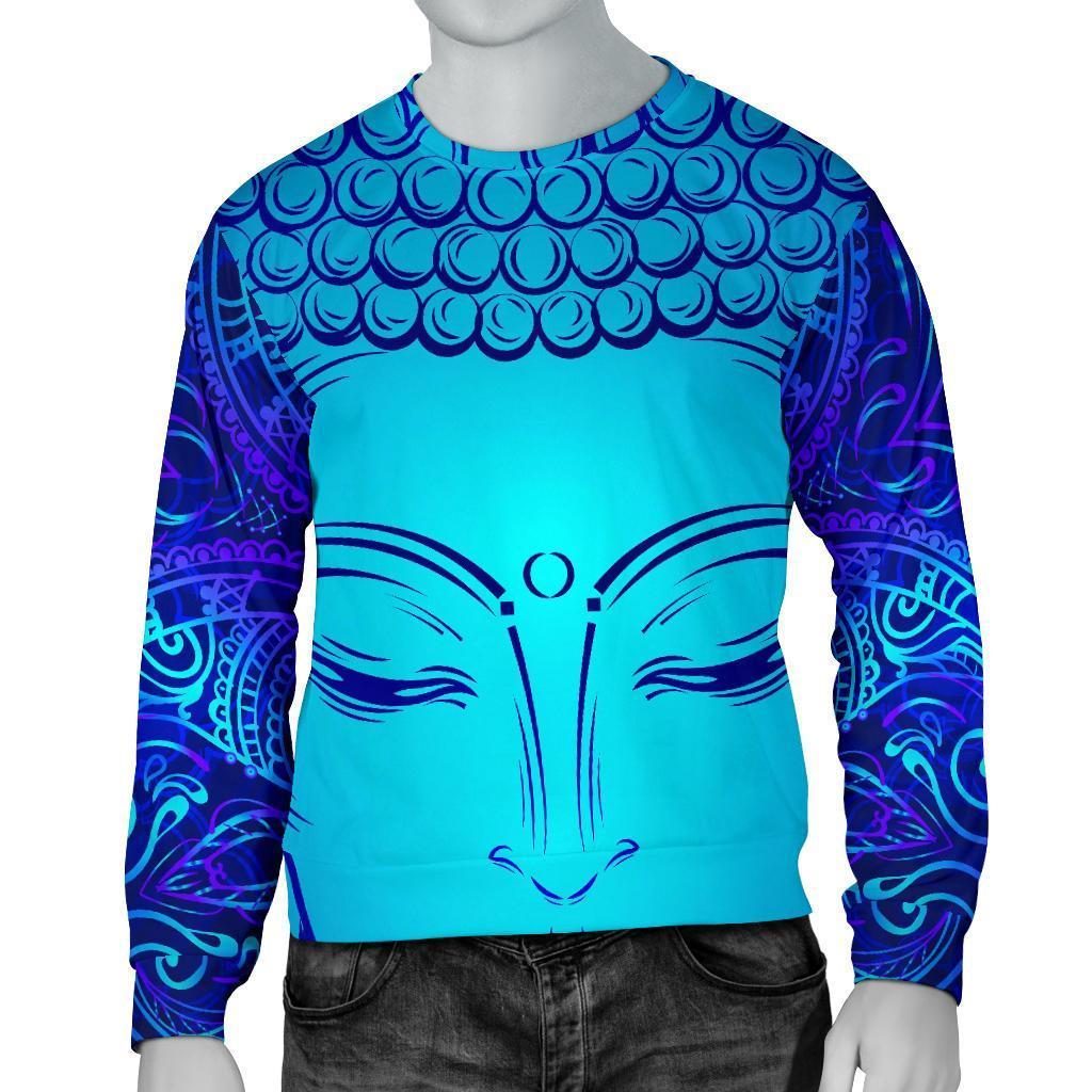 Blue Buddha Print Men's Crewneck Sweatshirt GearFrost