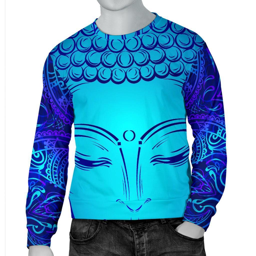 Blue Buddha Print Men's Crewneck Sweatshirt GearFrost