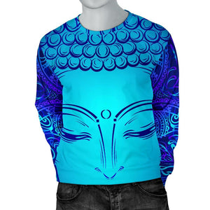 Blue Buddha Print Men's Crewneck Sweatshirt GearFrost