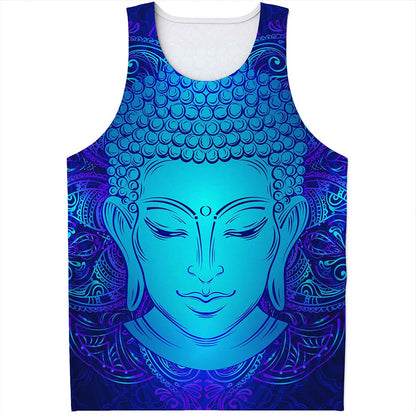 Blue Buddha Print Men's Tank Top