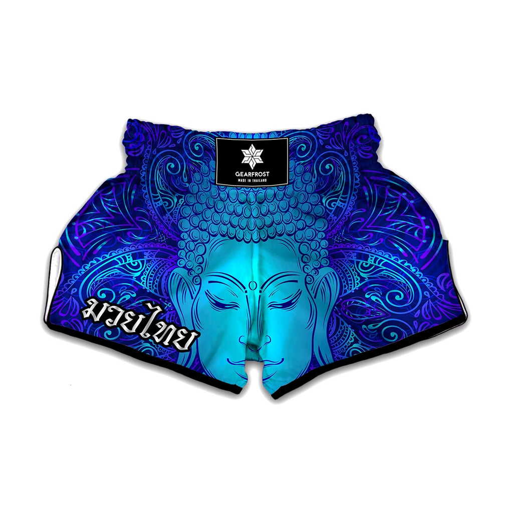 Blue Buddha Print Muay Thai Boxing Shorts