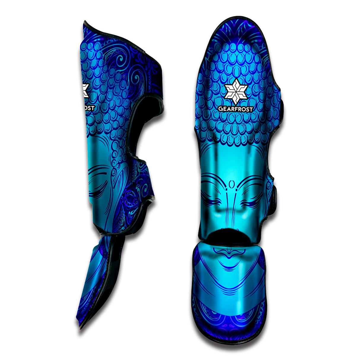 Blue Buddha Print Muay Thai Shin Guard