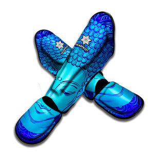 Blue Buddha Print Muay Thai Shin Guard