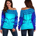 Blue Buddha Print Off The Shoulder Sweatshirt