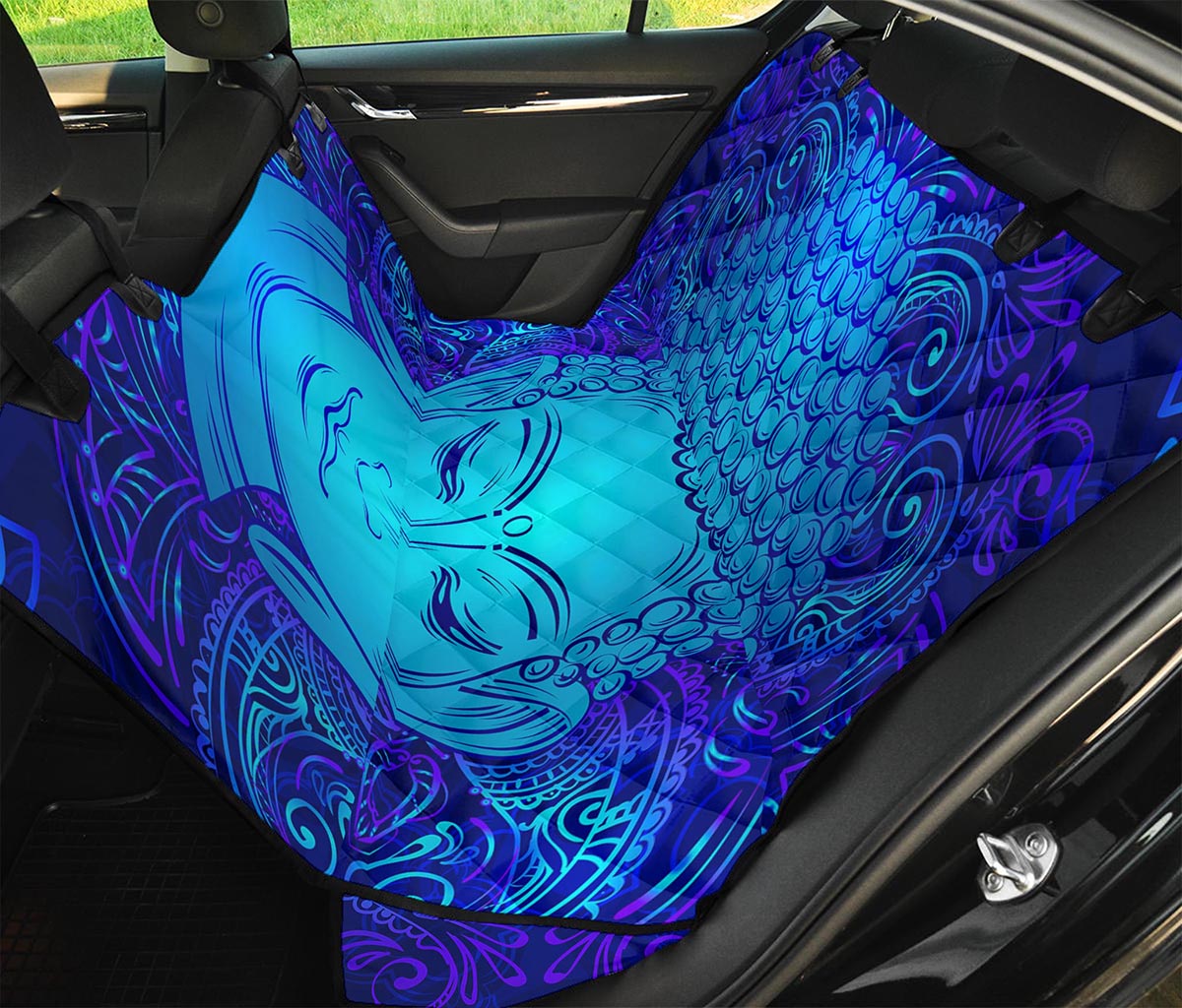 Blue Buddha Print Pet Car Back Seat Cover