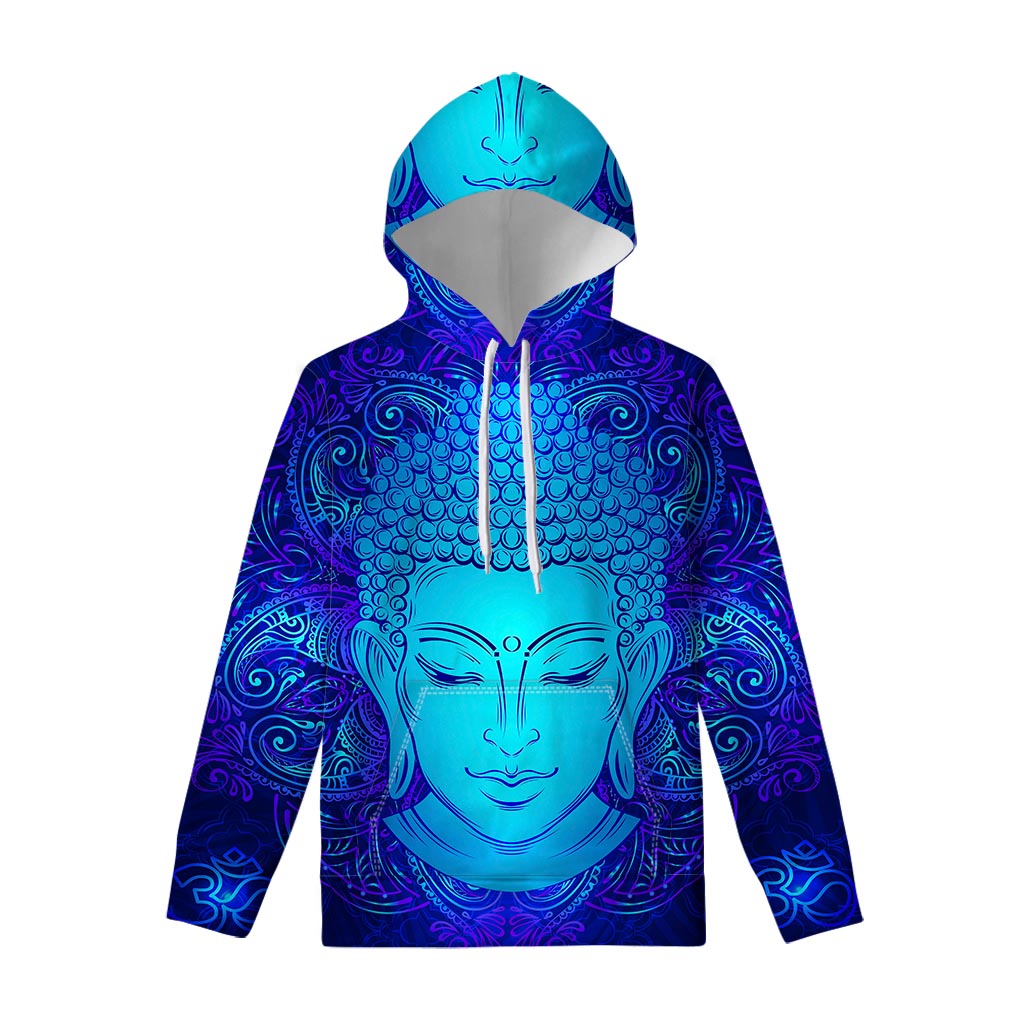 Blue Buddha Print Pullover Hoodie