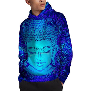 Blue Buddha Print Pullover Hoodie