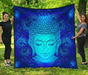 Blue Buddha Print Quilt