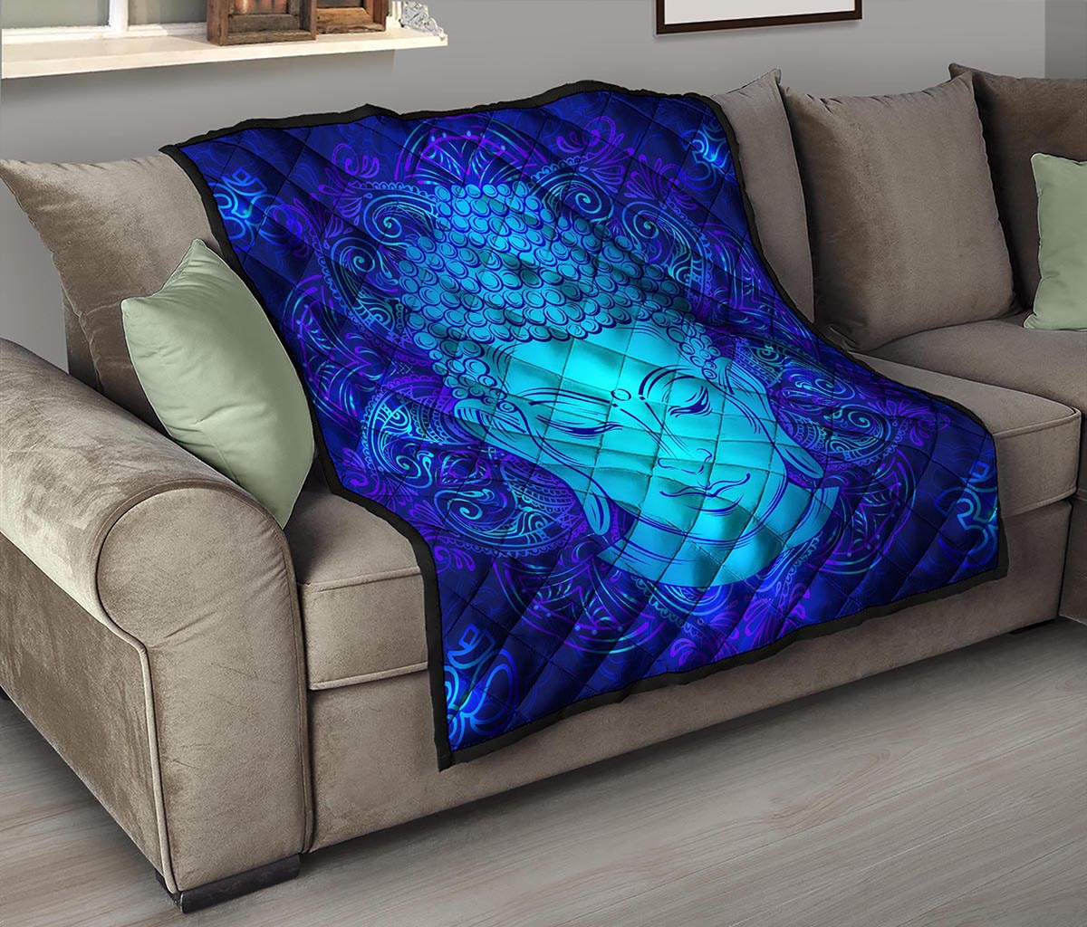 Blue Buddha Print Quilt