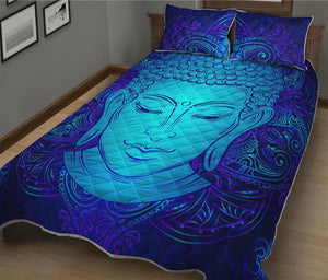 Blue Buddha Print Quilt Bed Set