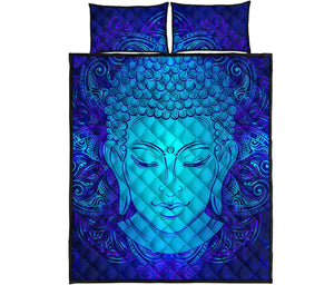 Blue Buddha Print Quilt Bed Set