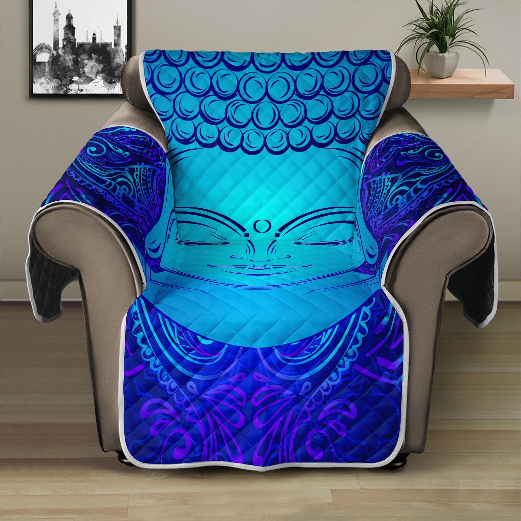 Blue Buddha Print Recliner Protector