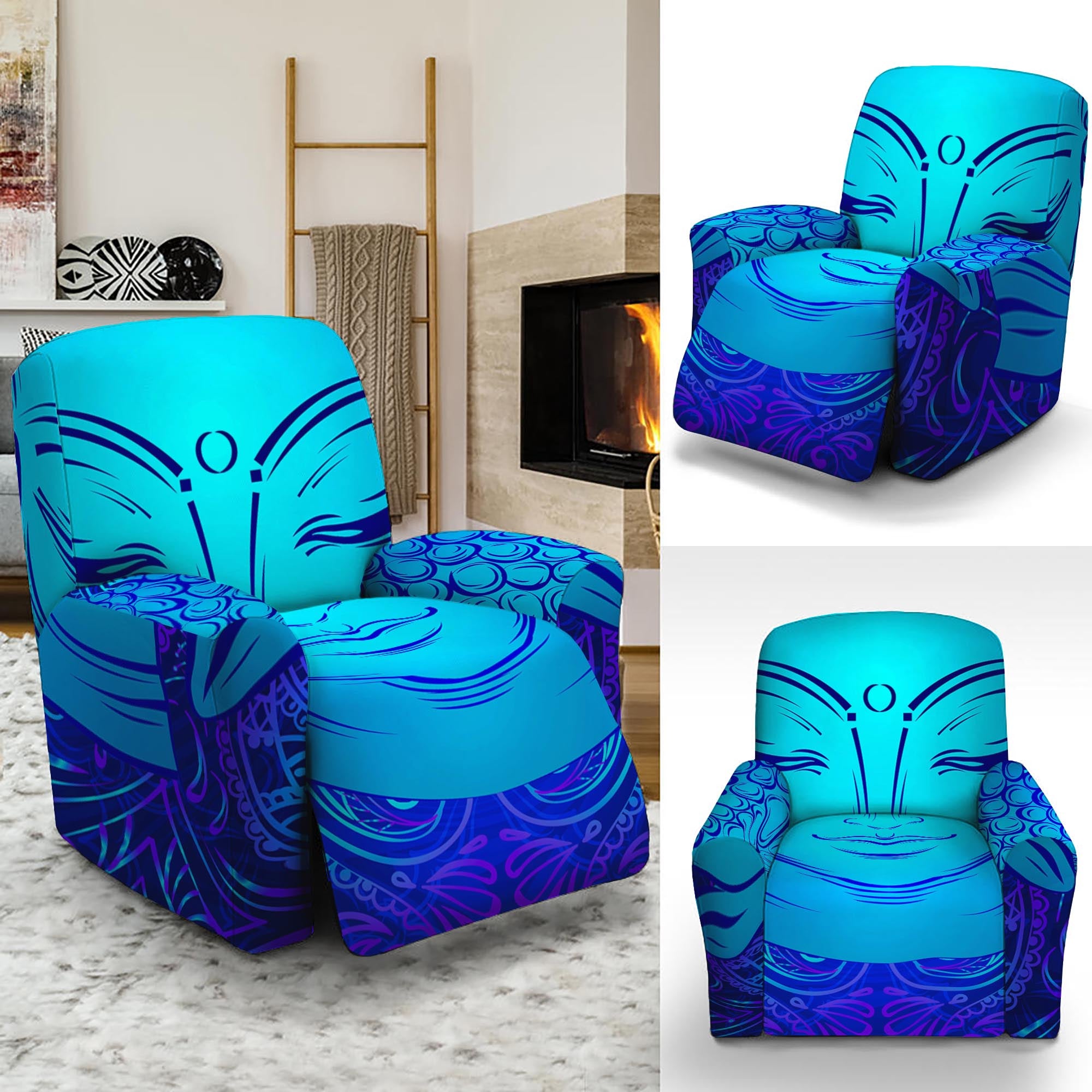 Blue Buddha Print Recliner Slipcover