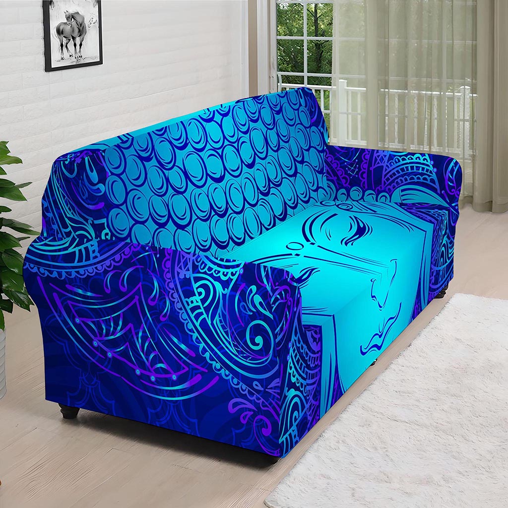 Blue Buddha Print Sofa Cover