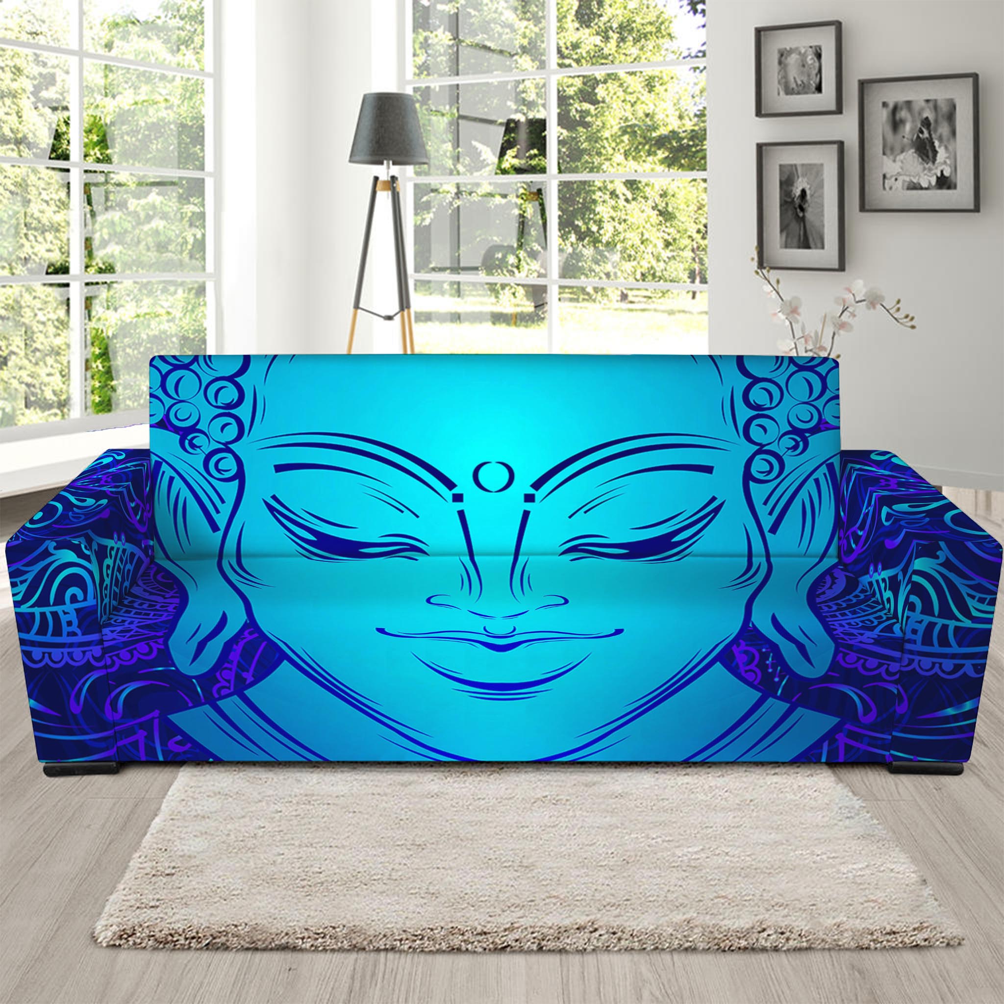 Blue Buddha Print Sofa Slipcover