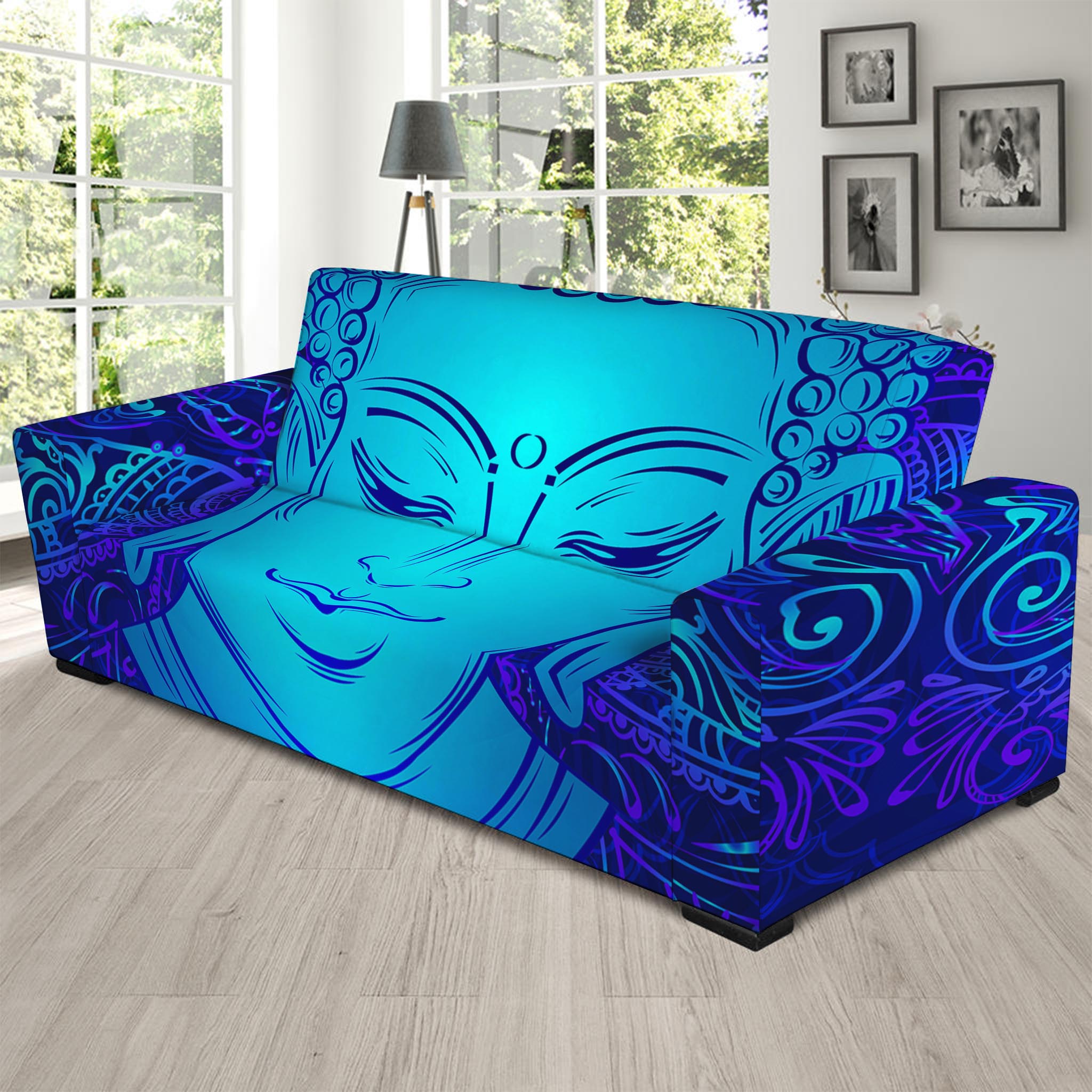 Blue Buddha Print Sofa Slipcover