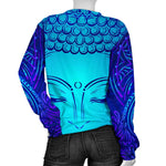 Blue Buddha Print Women's Crewneck Sweatshirt GearFrost