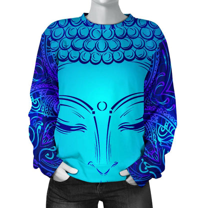 Blue Buddha Print Women's Crewneck Sweatshirt GearFrost