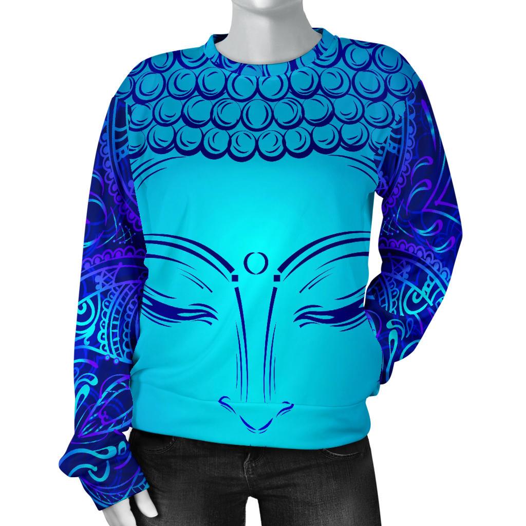 Blue Buddha Print Women's Crewneck Sweatshirt GearFrost