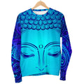 Blue Buddha Print Women's Crewneck Sweatshirt