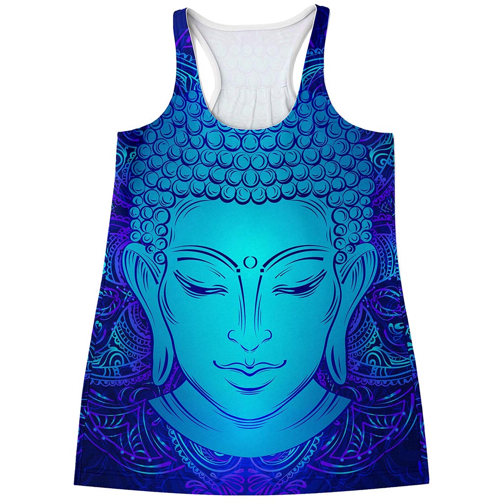 Blue Buddha Print Women's Racerback Tank Top