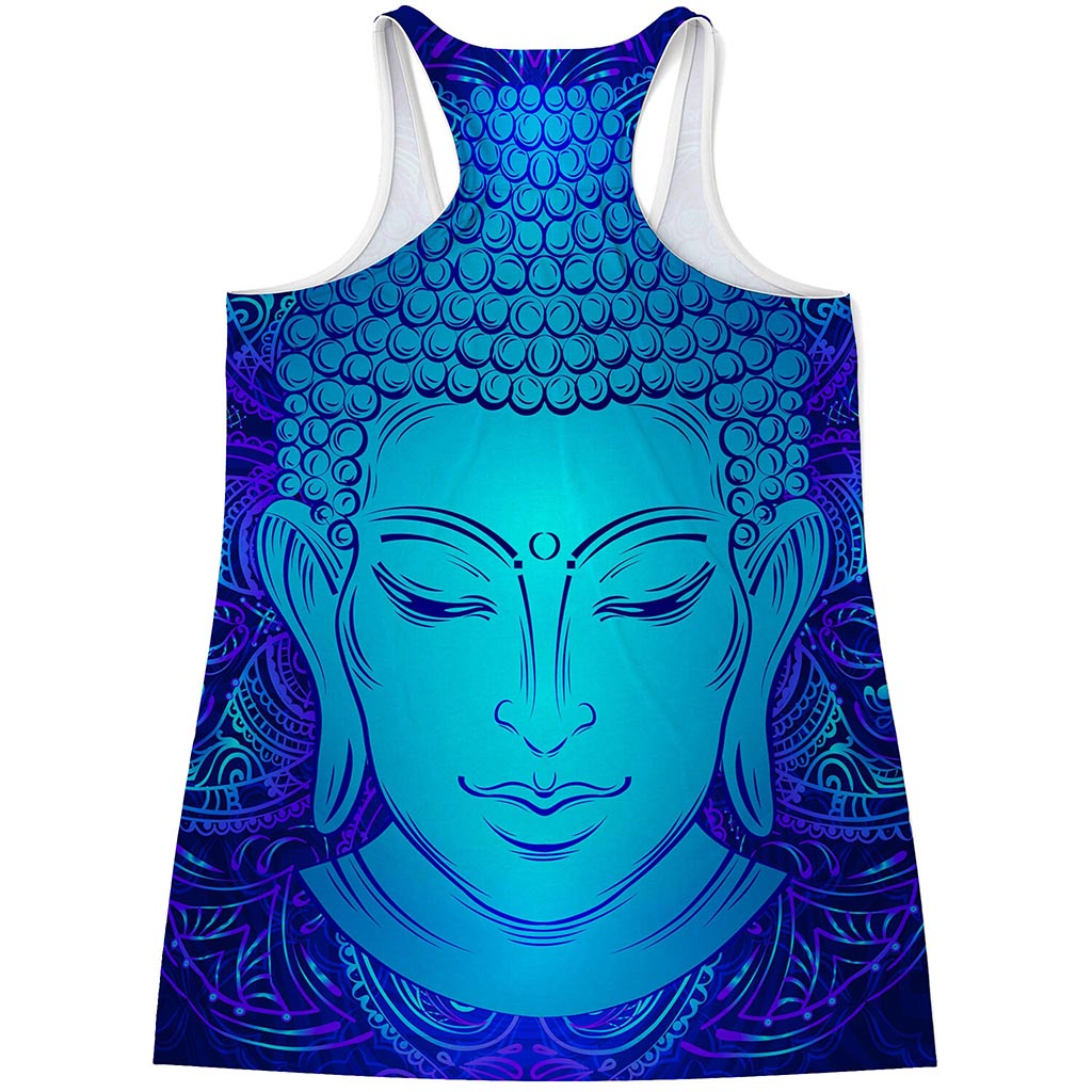 Blue Buddha Print Women's Racerback Tank Top