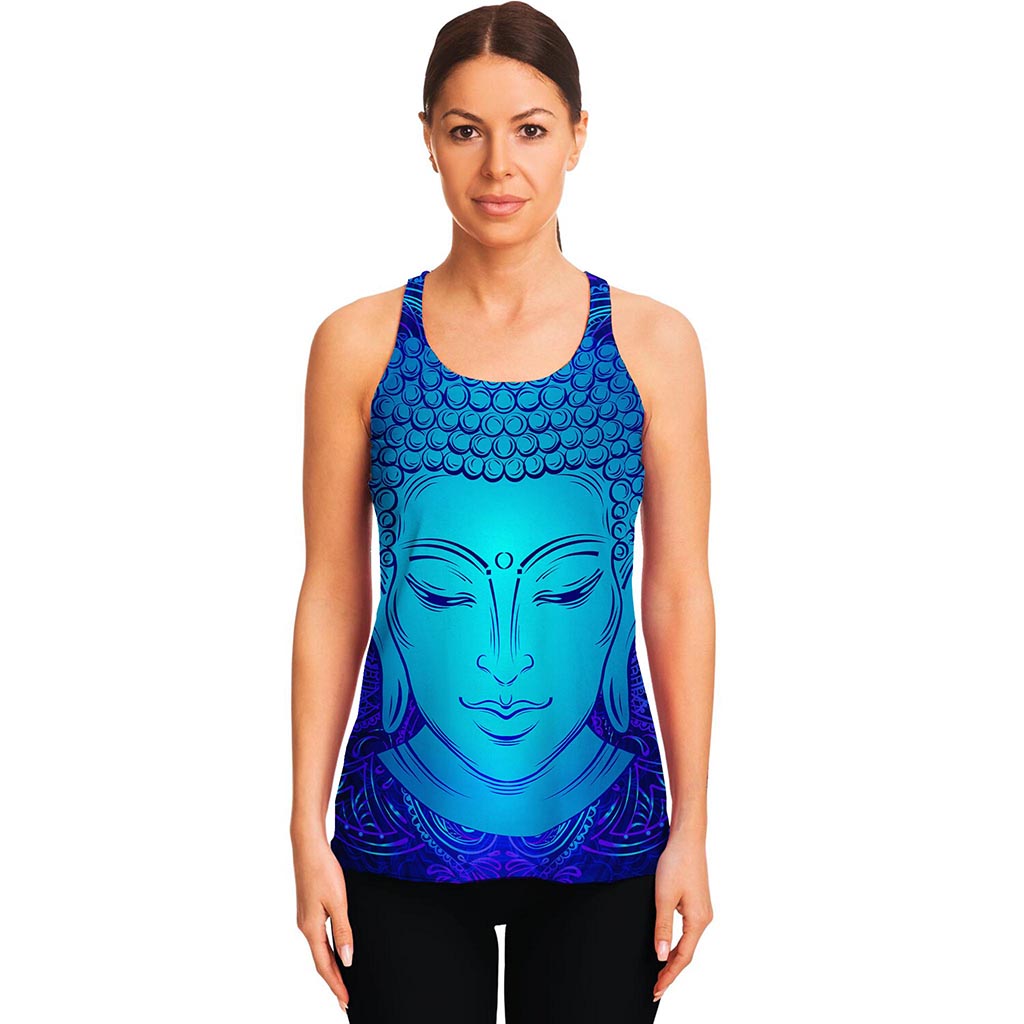 Blue Buddha Print Women's Racerback Tank Top