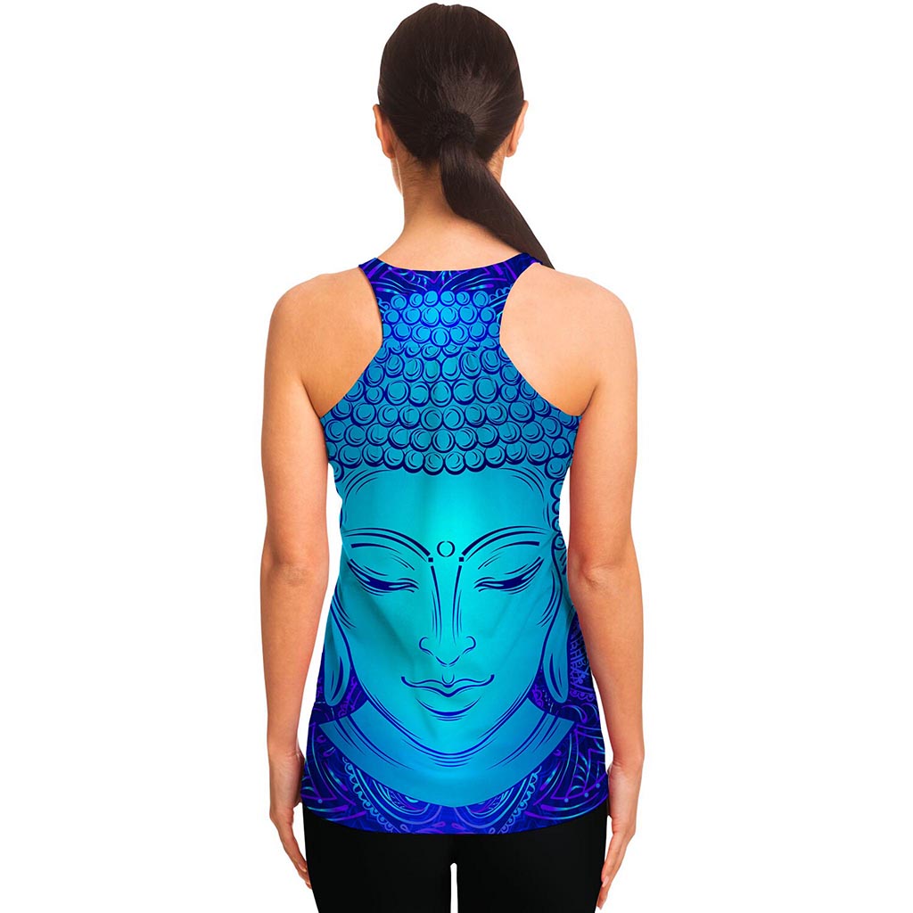 Blue Buddha Print Women's Racerback Tank Top