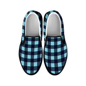 Blue Buffalo Check Pattern Print Black Slip On Shoes