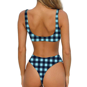 Blue Buffalo Check Pattern Print Front Bow Tie Bikini