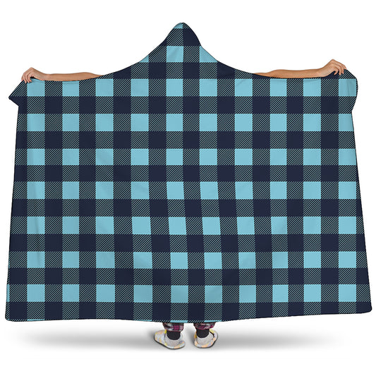 Blue Buffalo Check Pattern Print Hooded Blanket