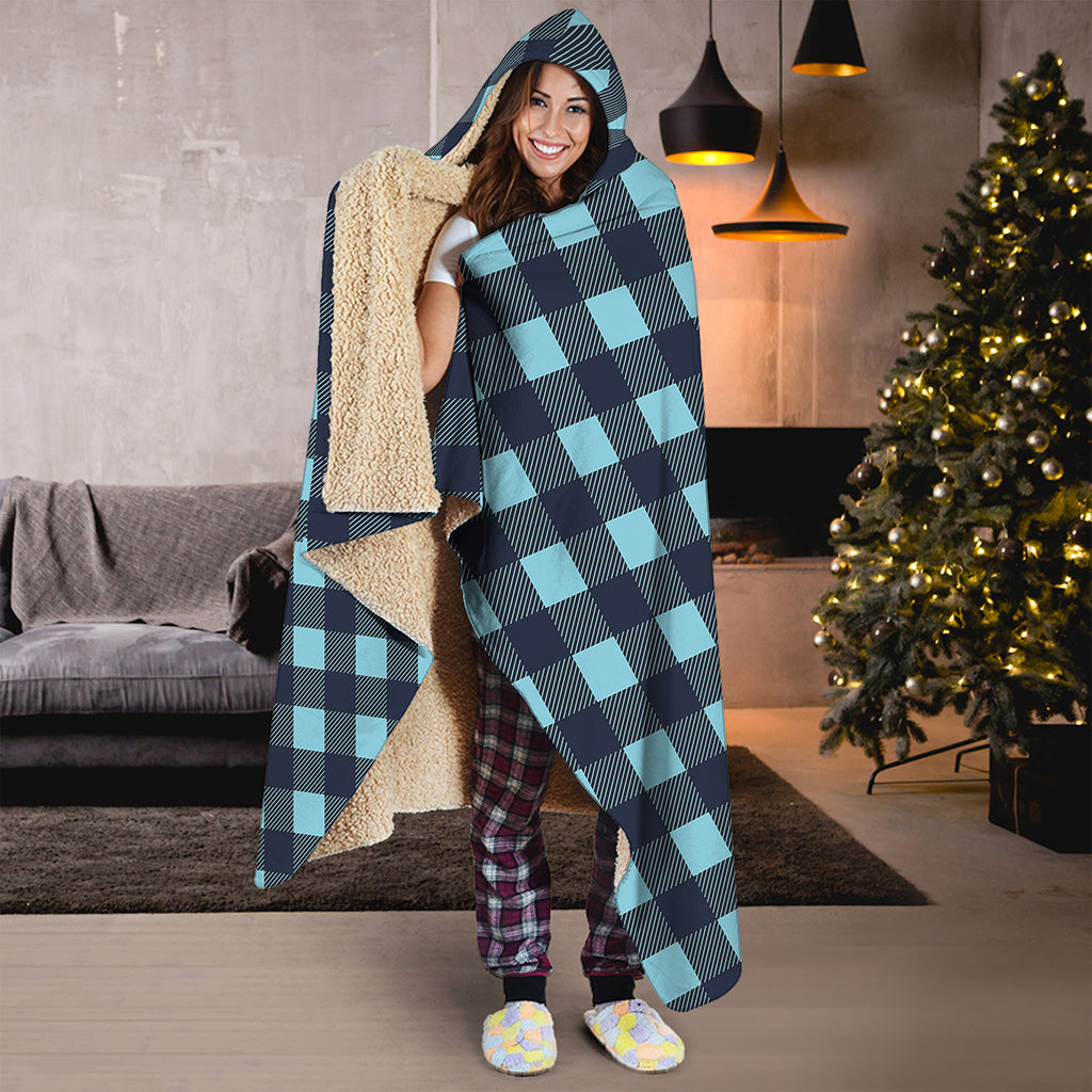 Blue Buffalo Check Pattern Print Hooded Blanket