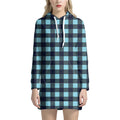 Blue Buffalo Check Pattern Print Pullover Hoodie Dress