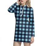 Blue Buffalo Check Pattern Print Hoodie Dress