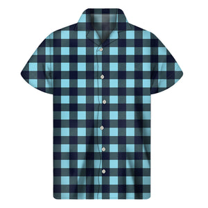 Blue Buffalo Check Pattern Print Men's Short Sleeve Shirt