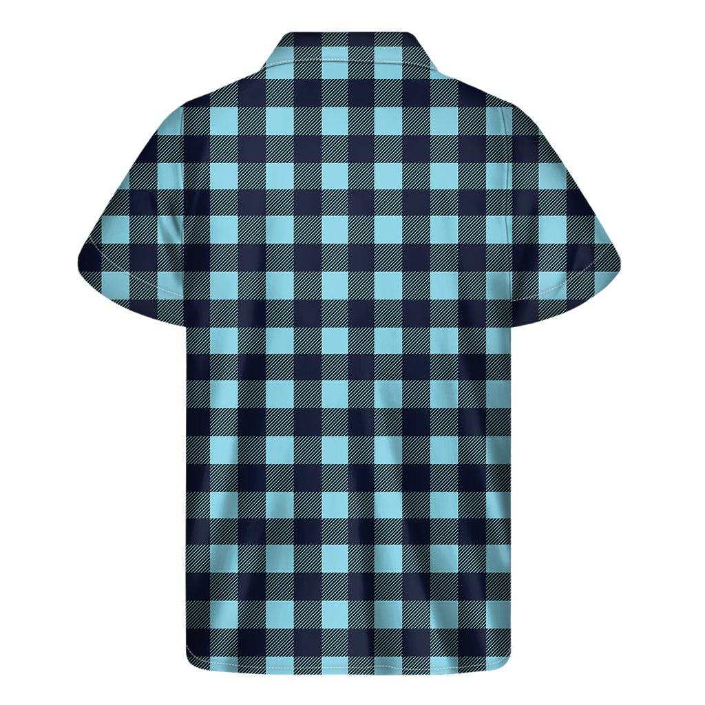 Blue Buffalo Check Pattern Print Men's Short Sleeve Shirt