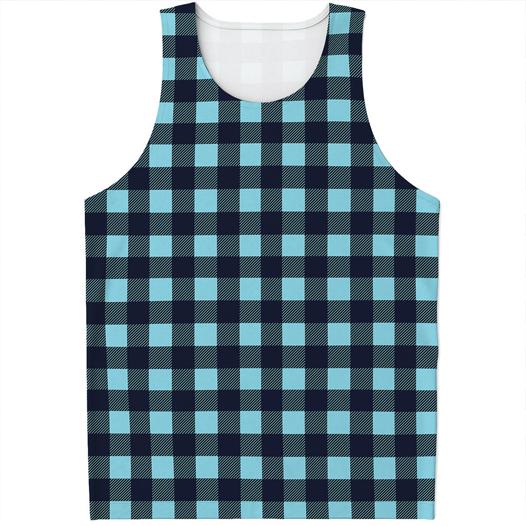 Blue Buffalo Check Pattern Print Men's Tank Top