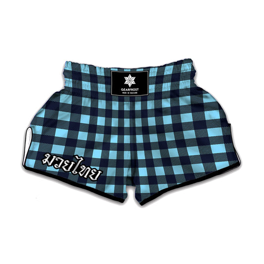 Blue Buffalo Check Pattern Print Muay Thai Boxing Shorts