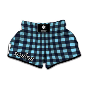 Blue Buffalo Check Pattern Print Muay Thai Boxing Shorts