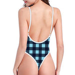 Blue Buffalo Check Pattern Print One Piece High Cut Swimsuit