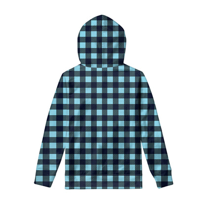 Blue Buffalo Check Pattern Print Pullover Hoodie