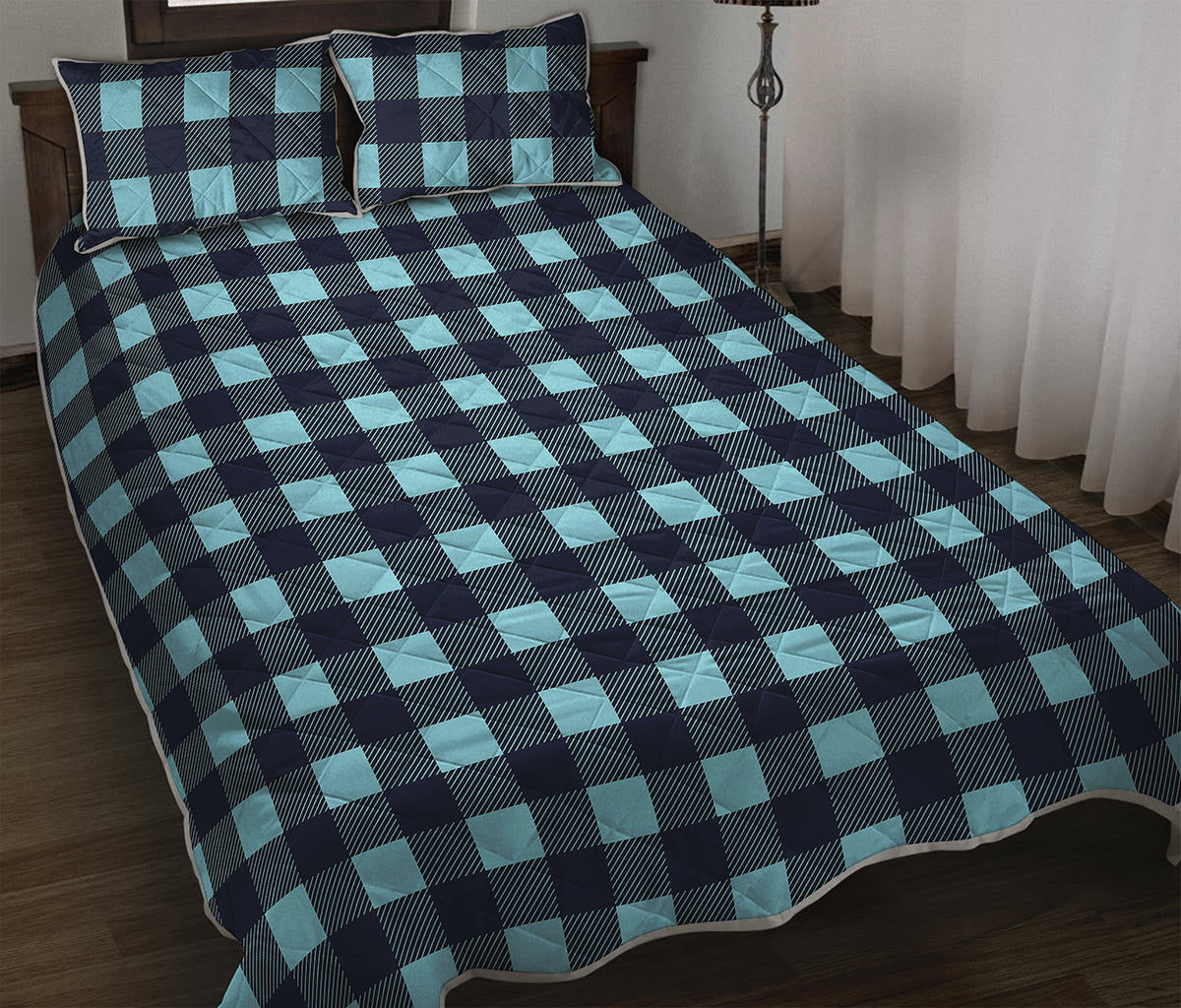 Blue Buffalo Check Pattern Print Quilt Bed Set