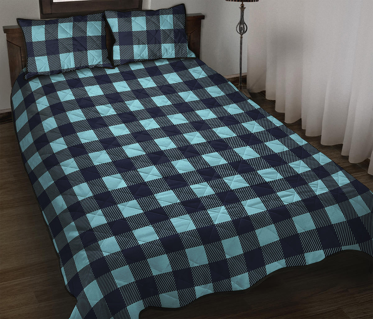 Blue Buffalo Check Pattern Print Quilt Bed Set