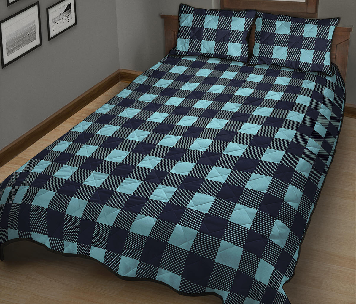 Blue Buffalo Check Pattern Print Quilt Bed Set