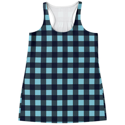 Blue Buffalo Check Pattern Print Women's Racerback Tank Top