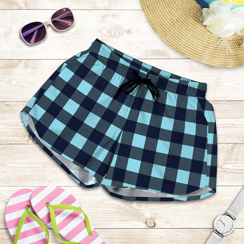 Blue Buffalo Check Pattern Print Women's Shorts