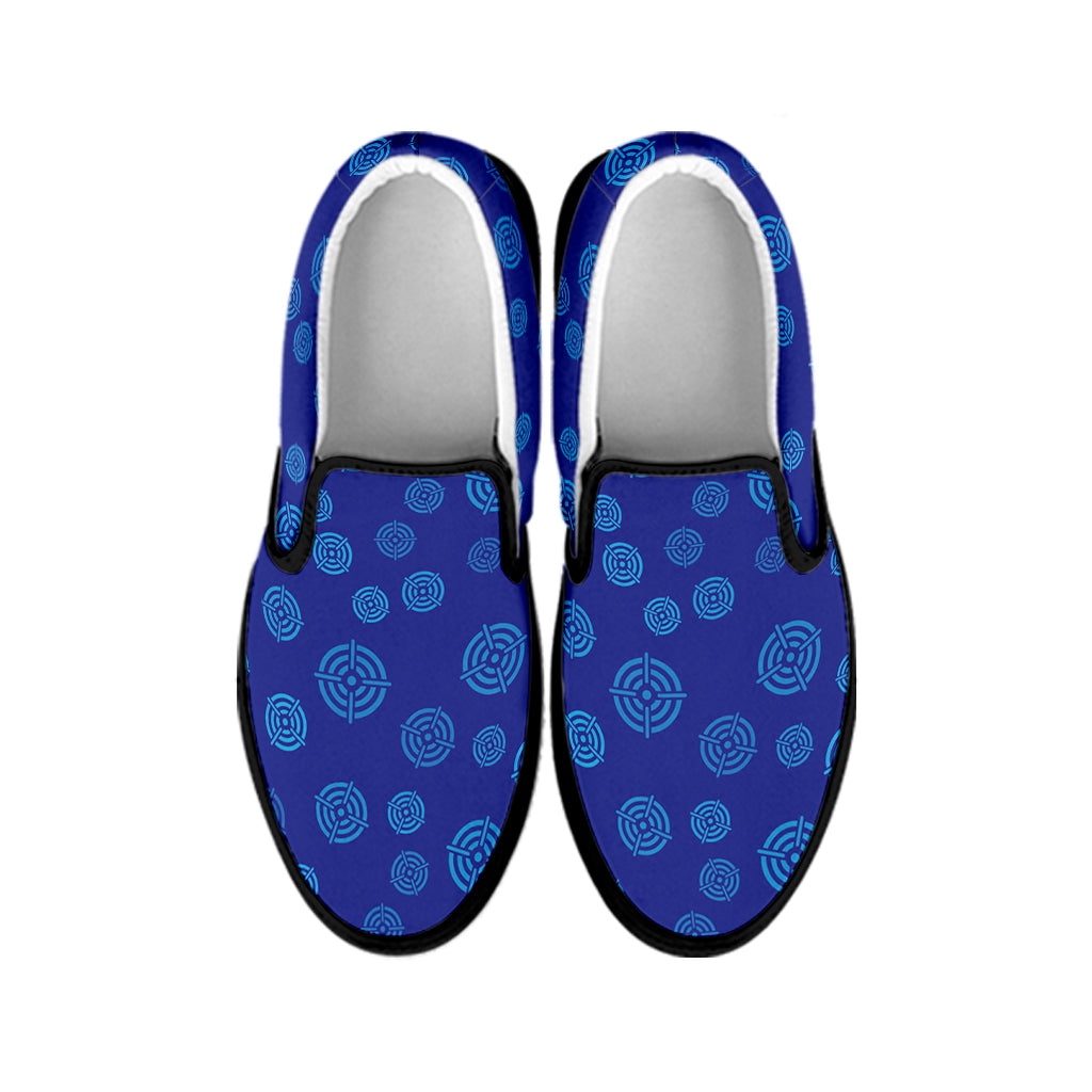 Blue Bullseye Target Pattern Print Black Slip On Shoes